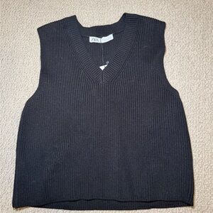 Zara NWT Black Knit Sleeveless Sweater Vest
